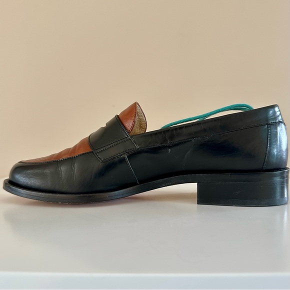 ITALIAN Leather Black & Brown Loafers Sz 7 - Picture 2 of 9